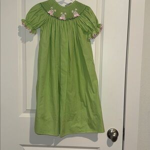 Green Smocked Dress with Bunny Embroidery